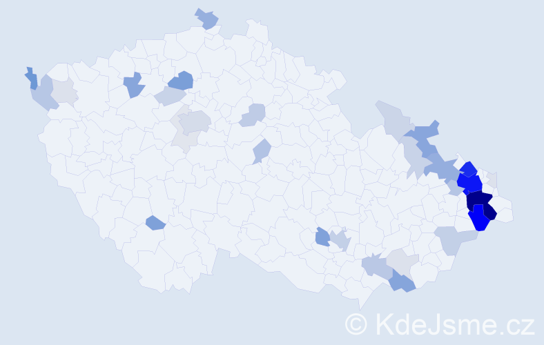 Příjmení: 'Chamrádová', počet výskytů 150 v celé ČR