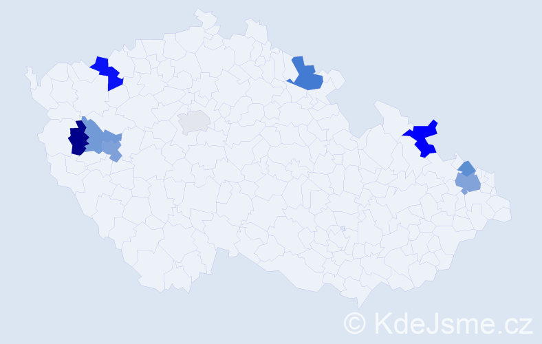 Příjmení: 'Mečár', počet výskytů 15 v celé ČR