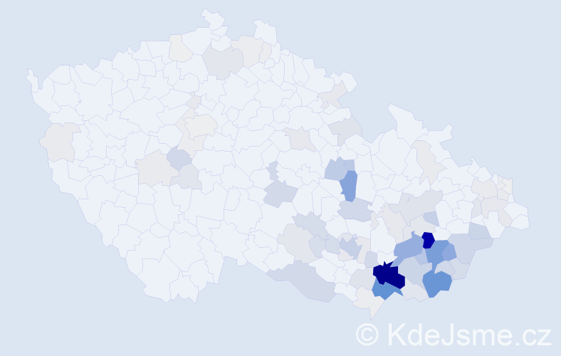 Příjmení: 'Řihák', počet výskytů 414 v celé ČR