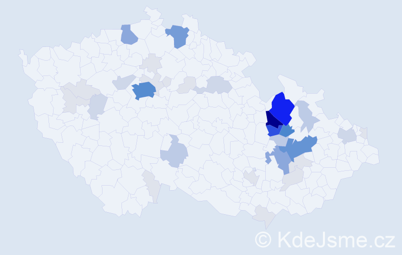 Příjmení: 'Pur', počet výskytů 156 v celé ČR