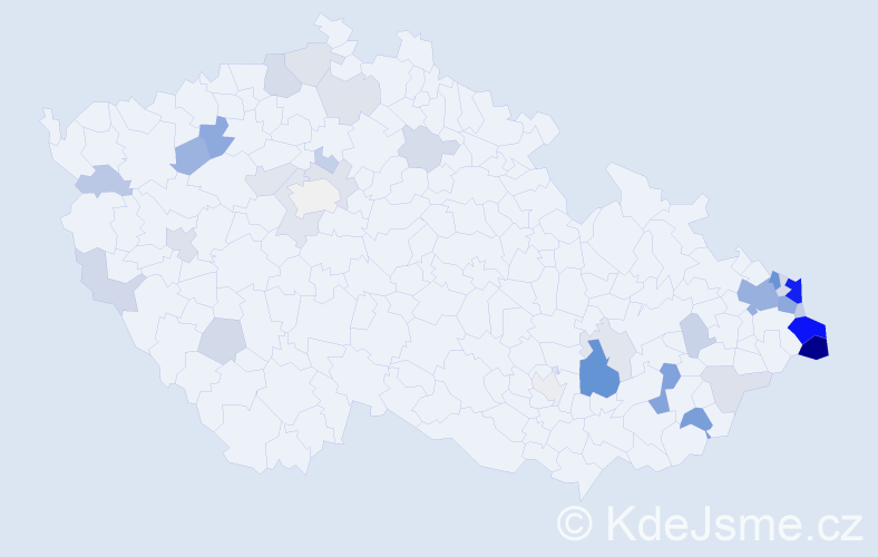 Příjmení: 'Zaremba', počet výskytů 102 v celé ČR