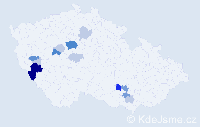 Příjmení: 'Baštař', počet výskytů 42 v celé ČR