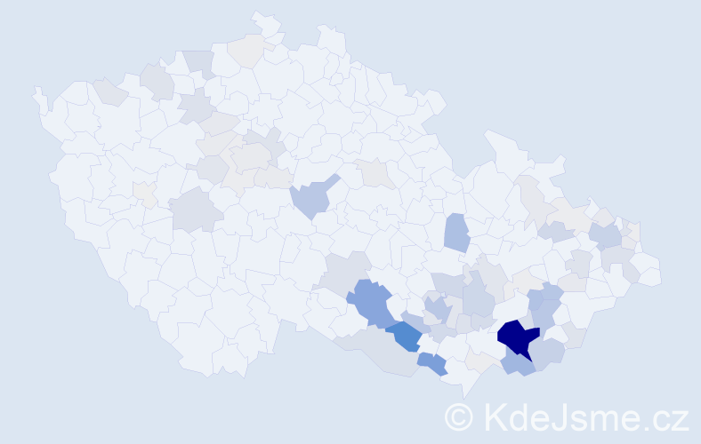 Příjmení: 'Hráček', počet výskytů 294 v celé ČR