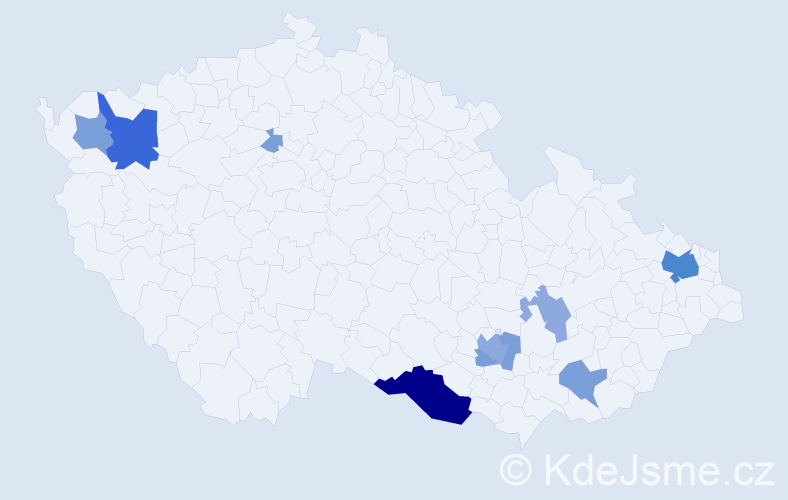 Příjmení: 'Kosec', počet výskytů 24 v celé ČR