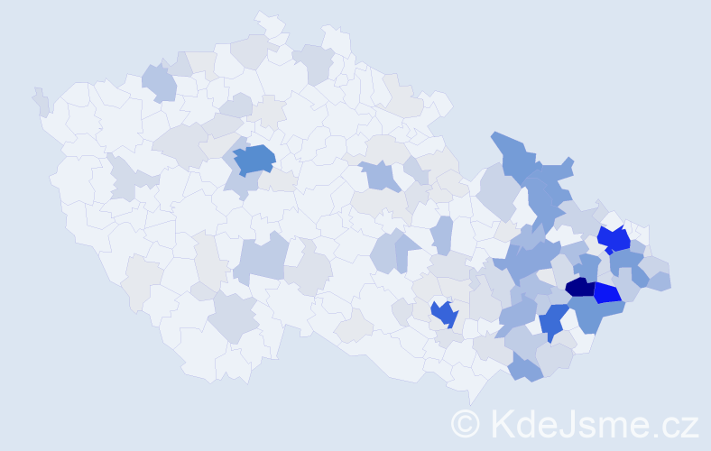 Příjmení: 'Bártek', počet výskytů 528 v celé ČR