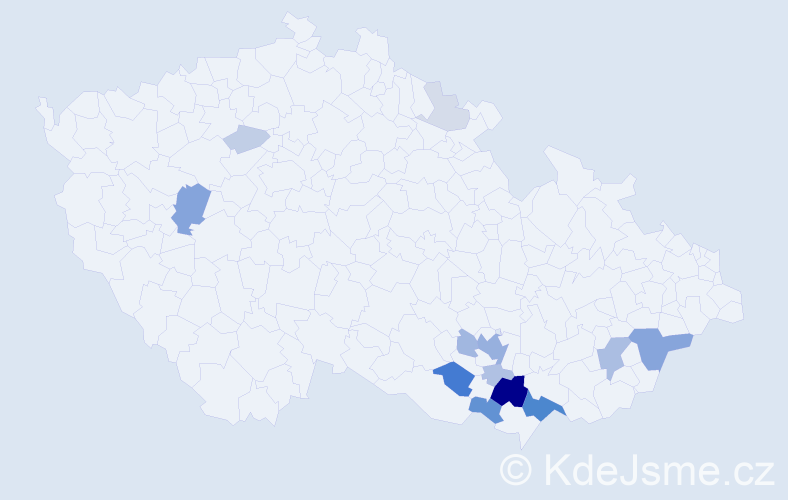 Příjmení: 'Cvan', počet výskytů 47 v celé ČR