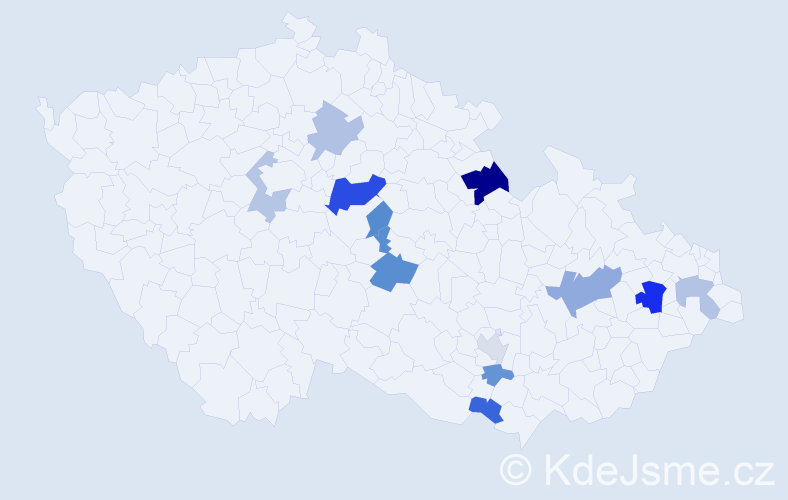 Příjmení: 'Nezmeškal', počet výskytů 21 v celé ČR