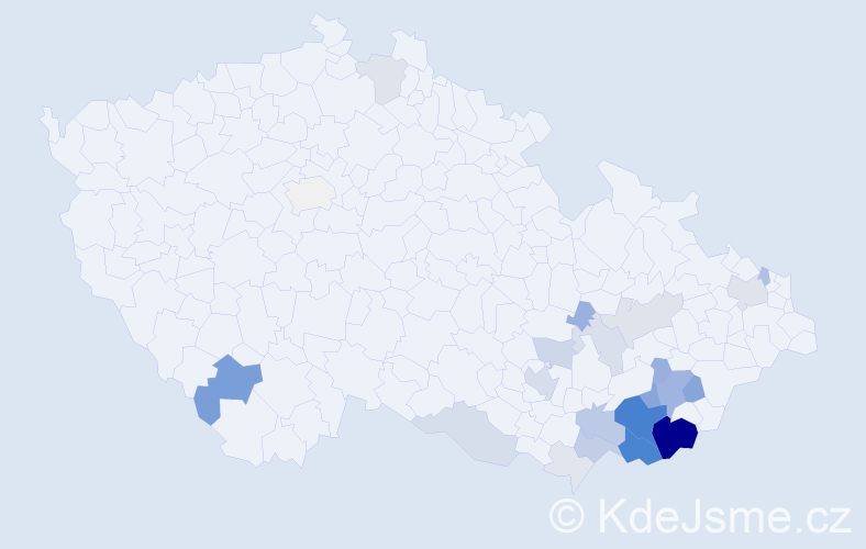 Příjmení: 'Pijáček', počet výskytů 108 v celé ČR