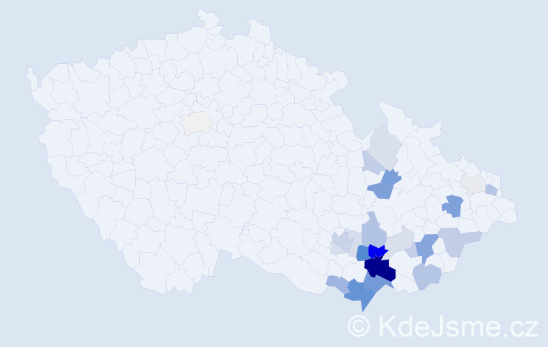 Příjmení: 'Hofr', počet výskytů 74 v celé ČR
