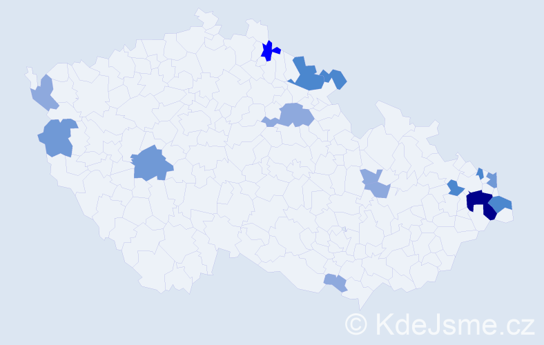 Příjmení: 'Kubiček', počet výskytů 36 v celé ČR