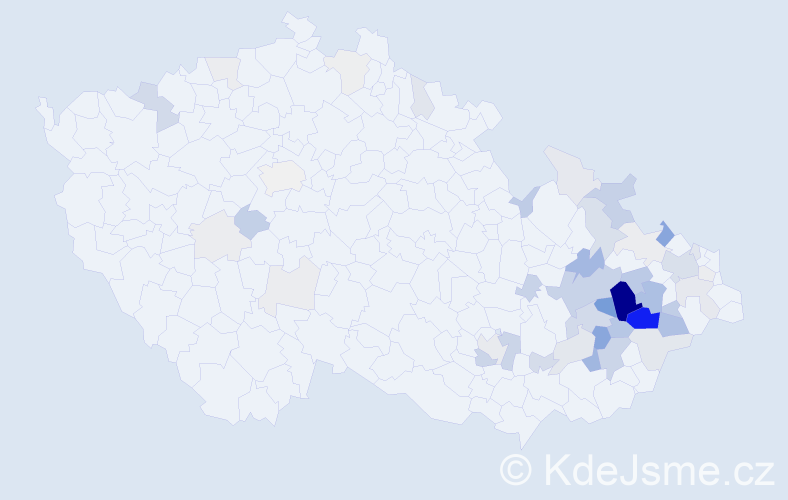 Příjmení: 'Kubeša', počet výskytů 186 v celé ČR