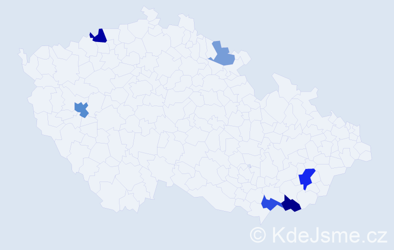 Příjmení: 'Kuchárková', počet výskytů 13 v celé ČR
