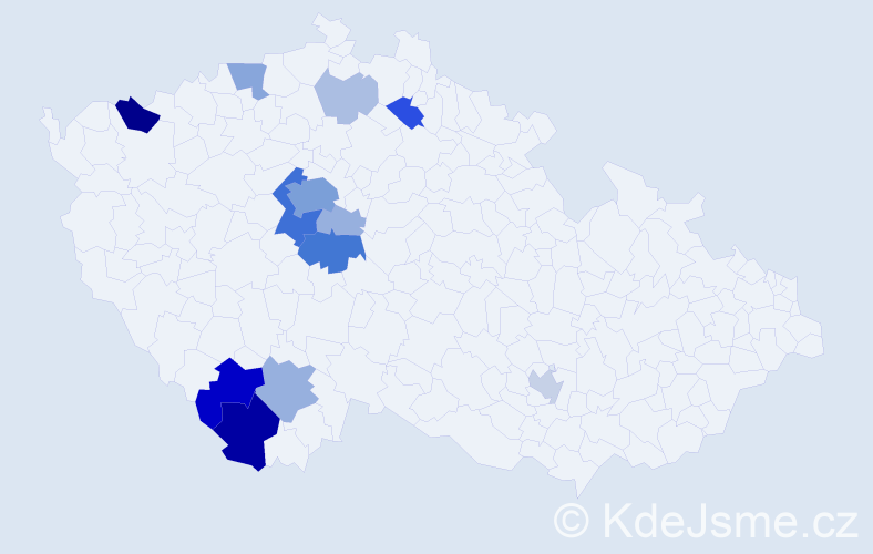 Příjmení: 'Bažilová', počet výskytů 47 v celé ČR