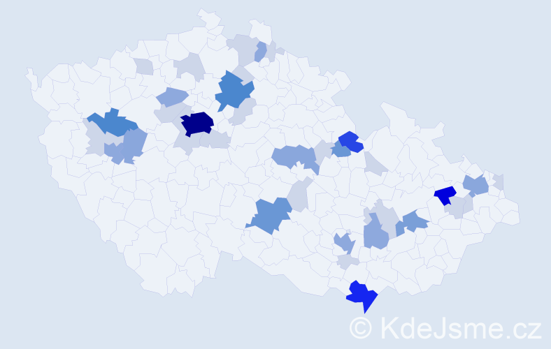 Příjmení: 'Hűbner', počet výskytů 110 v celé ČR