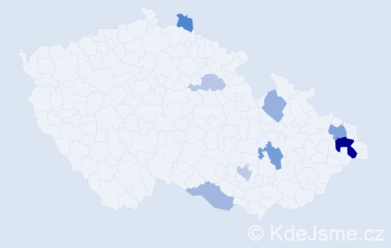 Příjmení: 'Pazděrová', počet výskytů 19 v celé ČR