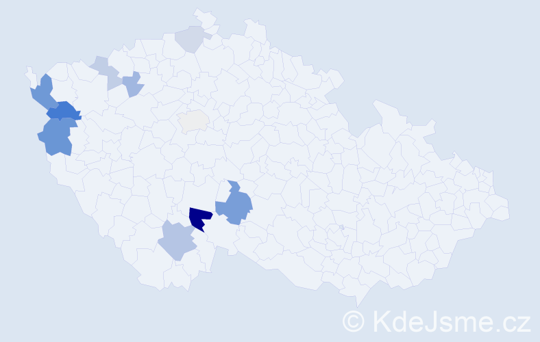 Příjmení: 'Dědouch', počet výskytů 25 v celé ČR