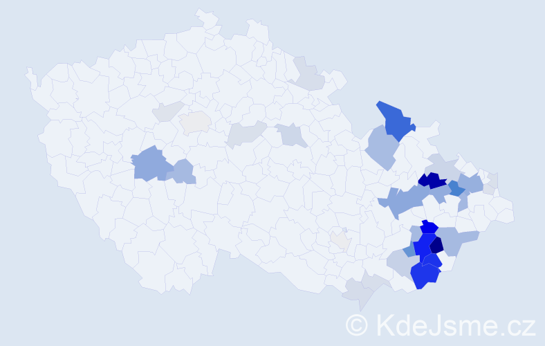 Příjmení: 'Hefková', počet výskytů 111 v celé ČR