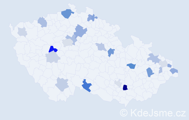 Příjmení: 'Bugár', počet výskytů 55 v celé ČR