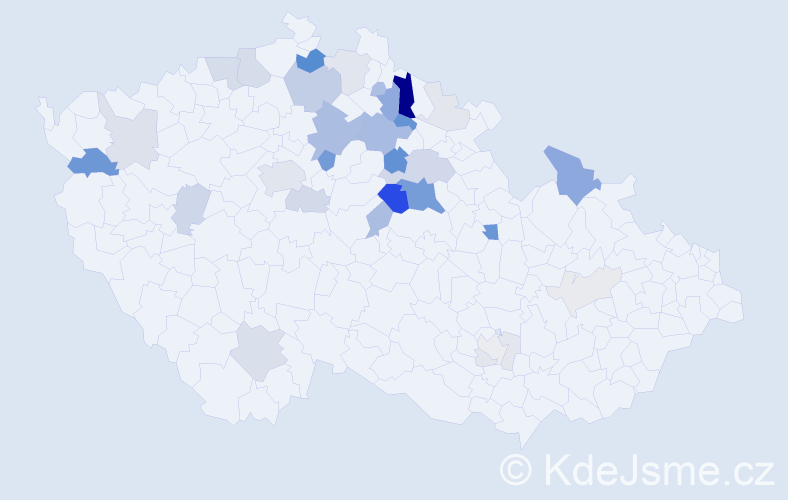 Příjmení: 'Jezdinský', počet výskytů 130 v celé ČR