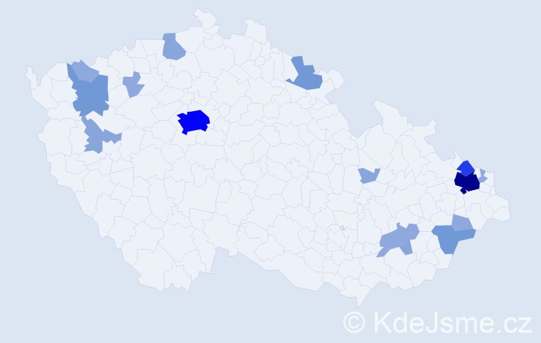 Příjmení: 'Čanigová', počet výskytů 45 v celé ČR