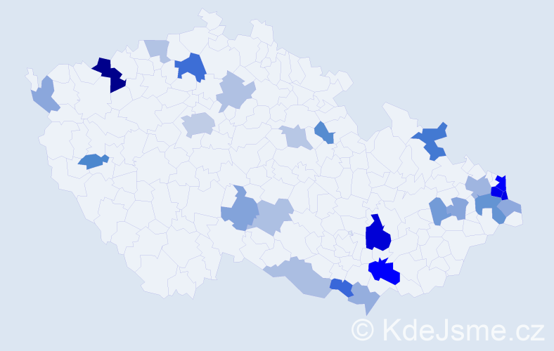 Příjmení: 'Holka', počet výskytů 56 v celé ČR