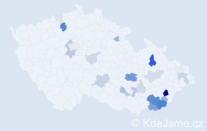 Příjmení: 'Haničinec', počet výskytů 60 v celé ČR