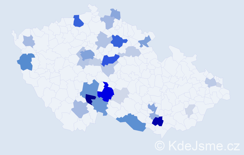 Příjmení: 'Hanzálek', počet výskytů 126 v celé ČR