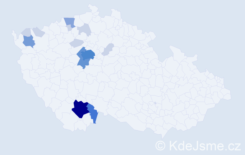 Příjmení: 'Cahák', počet výskytů 44 v celé ČR