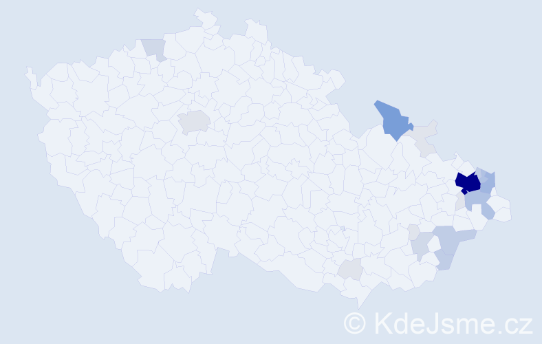 Příjmení: 'Kačor', počet výskytů 76 v celé ČR