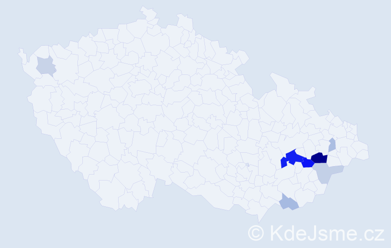 Příjmení: 'Dermíšková', počet výskytů 22 v celé ČR