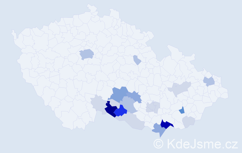 Příjmení: 'Račická', počet výskytů 74 v celé ČR
