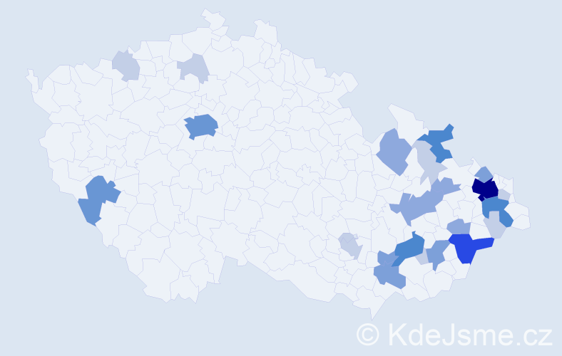 Příjmení: 'Čihánek', počet výskytů 69 v celé ČR