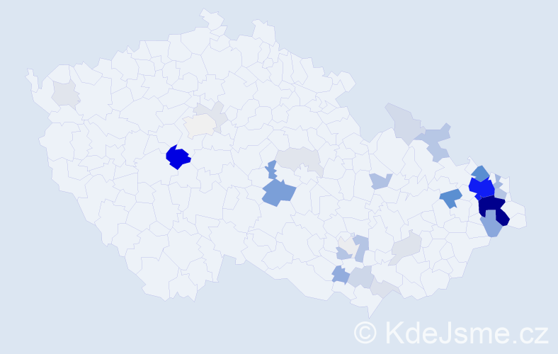 Příjmení: 'Hranický', počet výskytů 143 v celé ČR