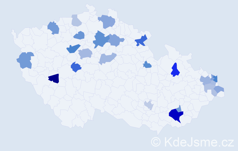 Příjmení: 'Kovaľ', počet výskytů 52 v celé ČR