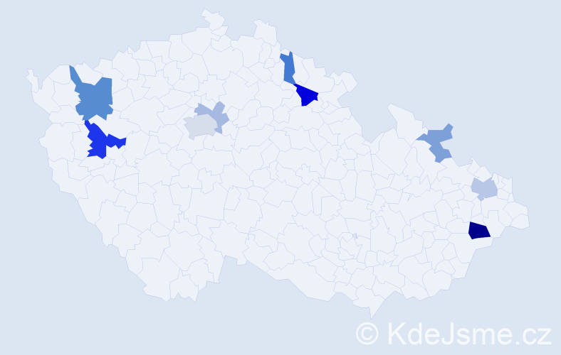 Příjmení: 'Bidlák', počet výskytů 19 v celé ČR