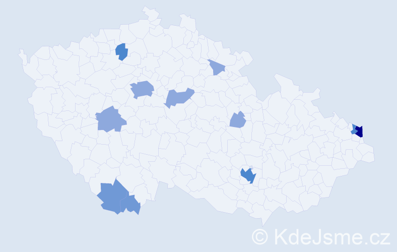 Příjmení: 'Caková', počet výskytů 24 v celé ČR