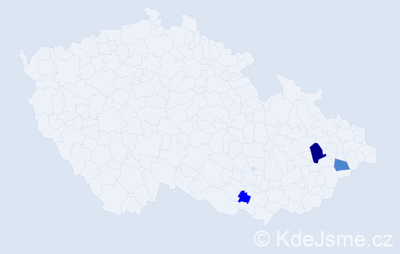 Příjmení: 'Baštánová', počet výskytů 9 v celé ČR