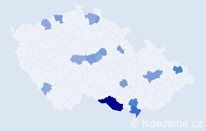 Příjmení: 'Ptačovská', počet výskytů 36 v celé ČR