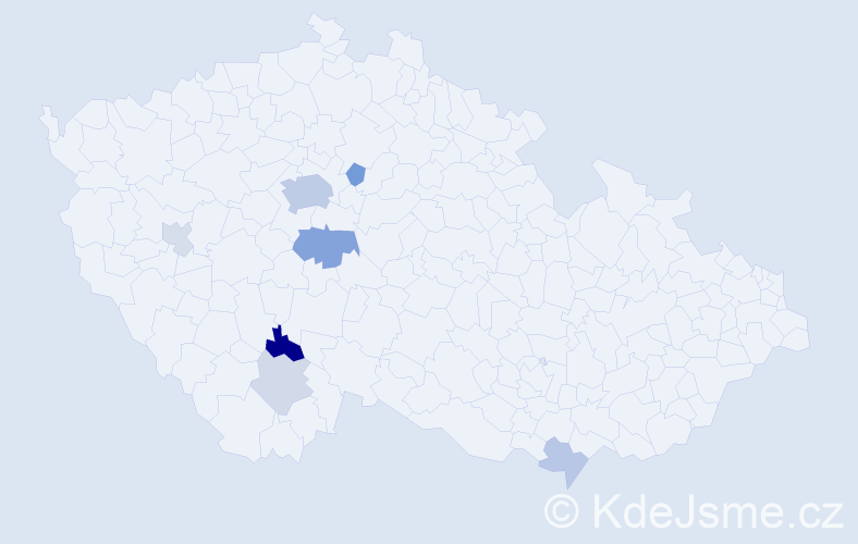 Příjmení: 'Auzký', počet výskytů 18 v celé ČR