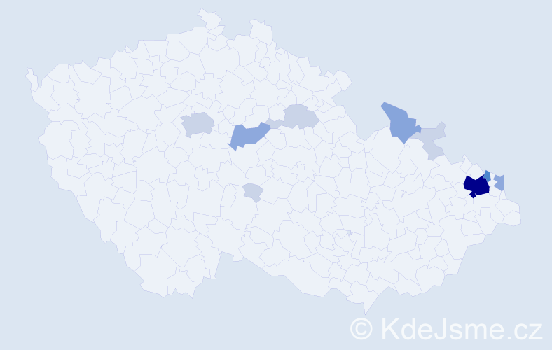 Příjmení: 'Děrgelová', počet výskytů 30 v celé ČR