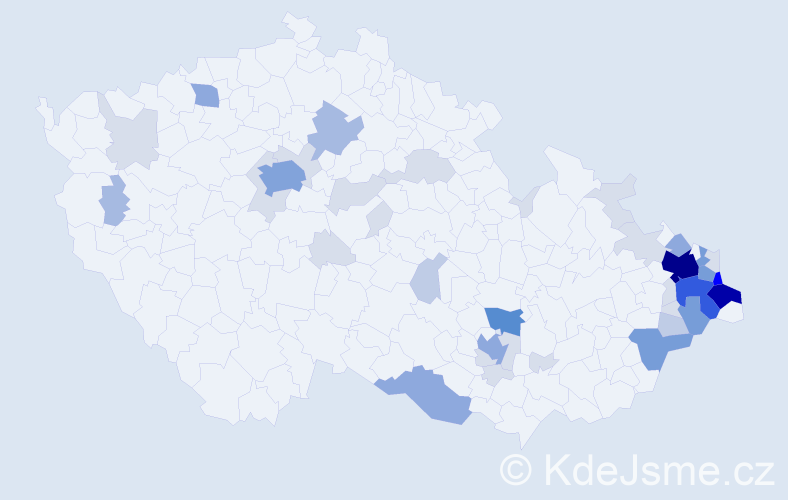 Příjmení: 'Bojda', počet výskytů 147 v celé ČR