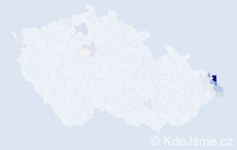 Příjmení: 'Raszyková', počet výskytů 87 v celé ČR