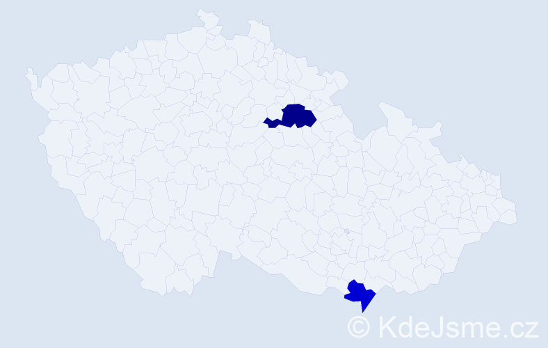 Příjmení: 'Aho', počet výskytů 3 v celé ČR
