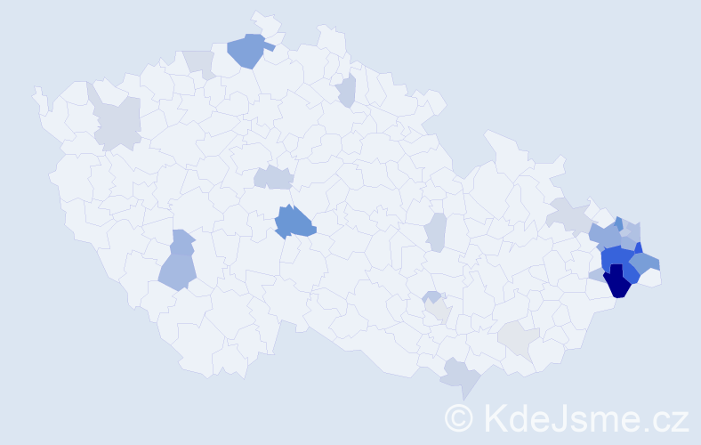 Příjmení: 'Kiša', počet výskytů 114 v celé ČR