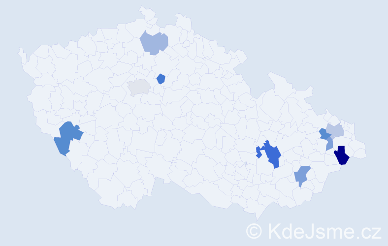 Příjmení: 'Vilčák', počet výskytů 18 v celé ČR