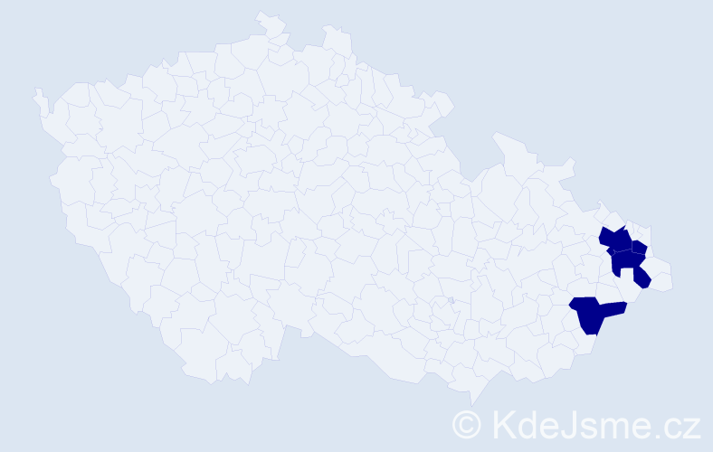 Příjmení: 'Prutek', počet výskytů 4 v celé ČR