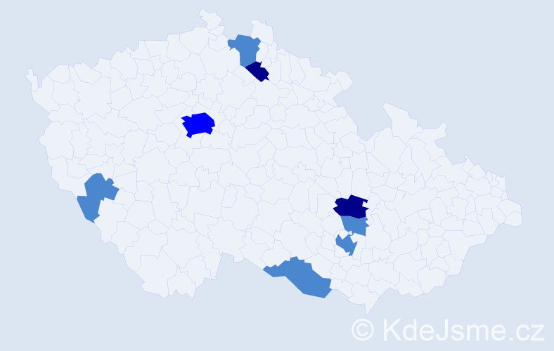 Příjmení: 'Kárlová', počet výskytů 13 v celé ČR
