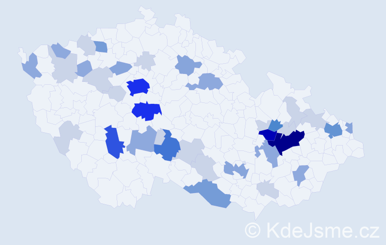 Příjmení: 'Krajcová', počet výskytů 120 v celé ČR