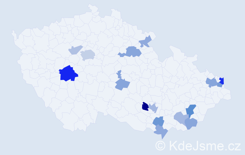 Příjmení: 'Hornáčková', počet výskytů 36 v celé ČR