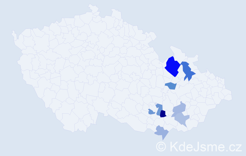 Příjmení: 'Kauf', počet výskytů 15 v celé ČR